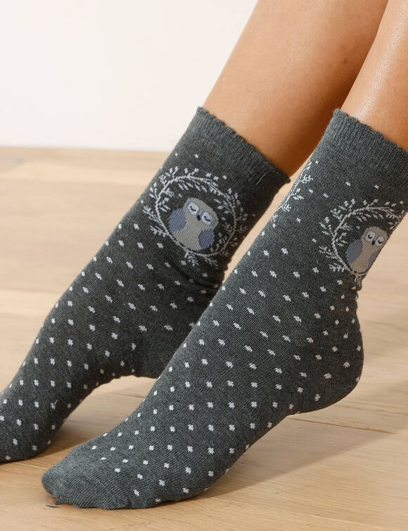 Fantasiesokken met "uil" motieven - set van 3 paar (grijs / marine) Fantasiesokken met "uil" motieven - set van 3 paar (grijs / marine)